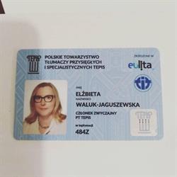 Waluk-Jaguszewska Elżbieta. Tłumacz przysięgły jęz. angielskiego i hiszpańskiego