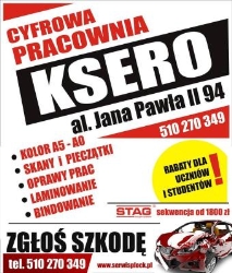 Ksero Podolszyce, pieczątki, bindowanie, ploter, wizytówki, oprawy, laminowanie, skanowanie