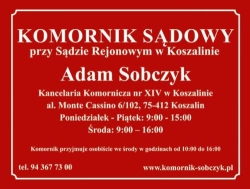 Komornik Sądowy przy Sądzie Rejonowym w Koszalinie Adam Sobczyk