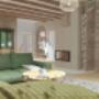 zielony salon farmhouse wizualizacja wnętrz
