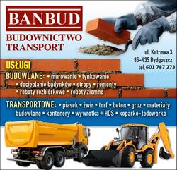 BANBUD Usługi koparko - ładowarką Sprzedaż piasku ziemi żwiru czarnoziem Wynajem koparki Bydgoszcz